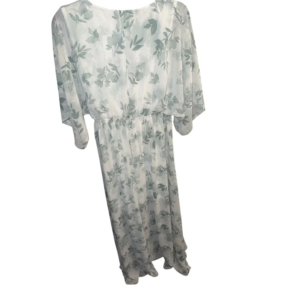 Baltic Born Katya Sage Floral Maxi Dress Wrap V-Neck Flutter Sleeve Green White - Picture 3 of 5